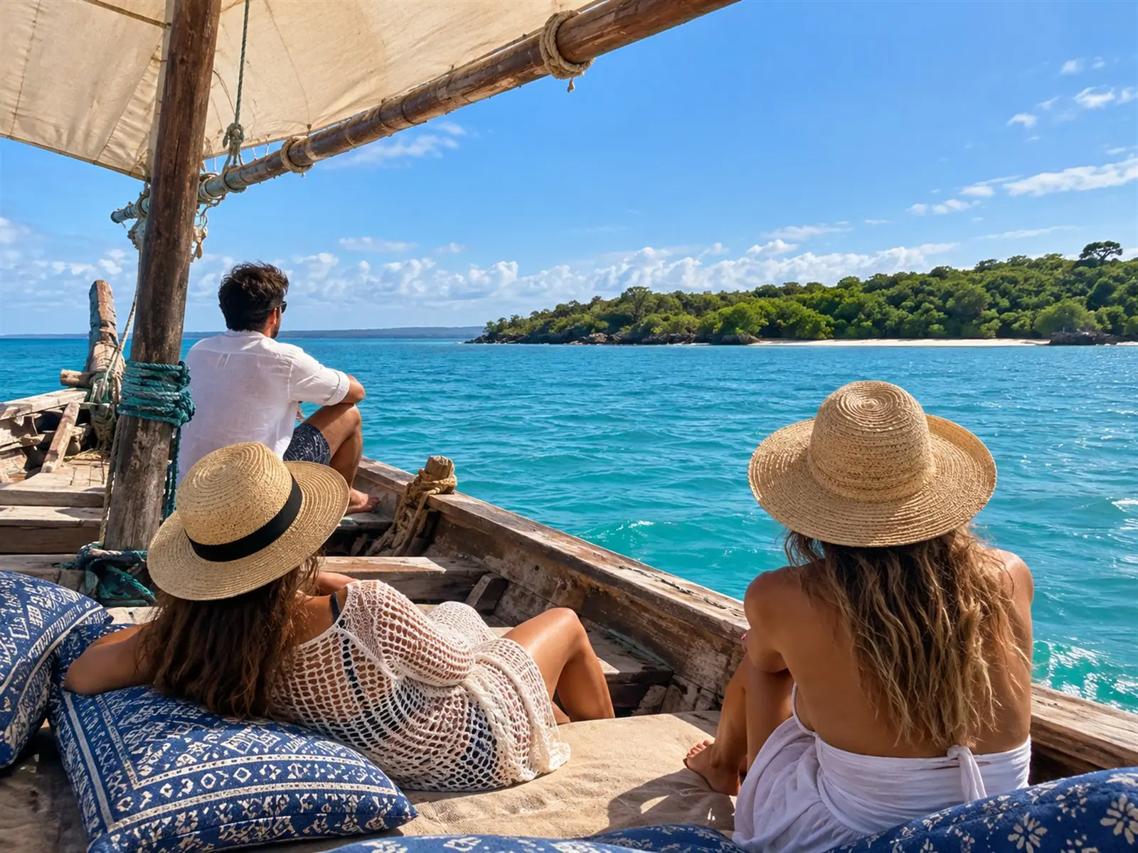Travellers taking in the view from a dhow near Wasini